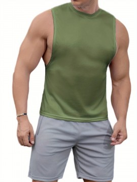 ZPB Mens Gym Tank Top Vest - Moisture-Wicking, Quick-Dry, Medium Stretch, Loose Fit, Crew Neck, Solid Color, Perfect For Basketball, Boxing, Cycling, Hiking, Outdoor, Running, Sports, Training - All Seasons Wear